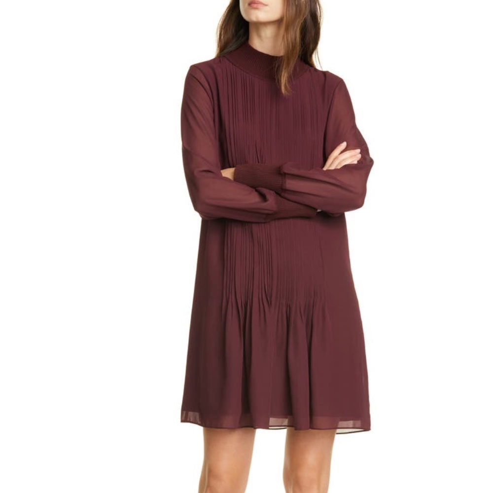 PINTUCK CHIFFON MINI DRESS